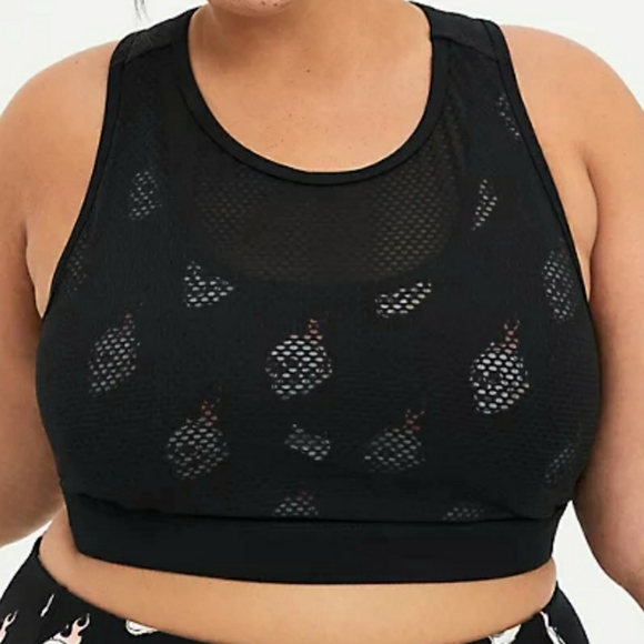 Torrid Sports Bra Black Mesh Front Skulls Flames Size 0 Large 12 Activewear NWT - Picture 1 of 13